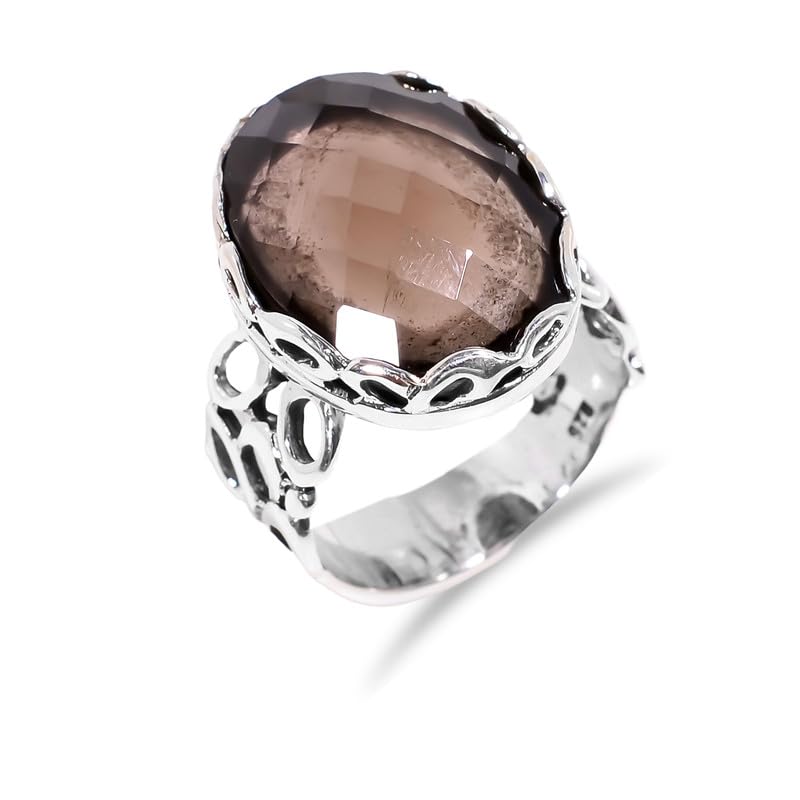 Bague de fiançailles quartz fumé en argent pour homme et femme