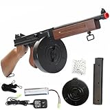 BBTac Airsoft Tommy Gun M1A1 Sub-Machine Gun Chicago Full Auto Electric SMG AEG with Drum, Battery & Charger