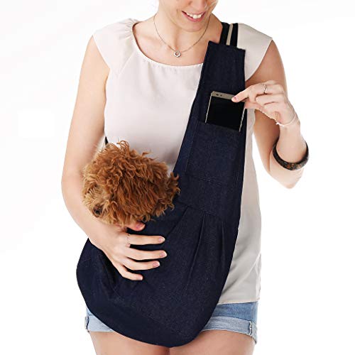 Transportin Perro Pequeño Ajustable Portador Bolsa para Mascotas Bolsa de Transporte Suave y Cómoda,Bolso Perro Con Bolsillo Adicional -- Denim Azul