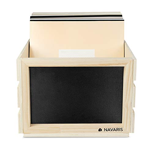 Navaris Cassetta Dischi Vinile In Legno - Cassa Porta Vinili 50-80 Dischi Lp - Record Box 42,9X34,4X22,9Cm Da Montare - Cassettina Con Lavagna - Beige - 7