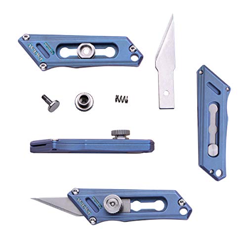Tacray Titanium Utility Mini Knife, Small Box Cutter With Retractable And Replaceable Blade For Multiple Cutting Tasks And Edc, Comes With 2Pcs Of Extra Blades For Replacement (Blue) #TOP3