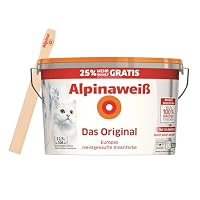 Alpinaweiß Das Original – optimal deckende und ergiebige weiße Wandfarbe – mit Spritz-Schutz-Formel – 12,5 Liter inkl. gratis Rührholz – Ansicht 1