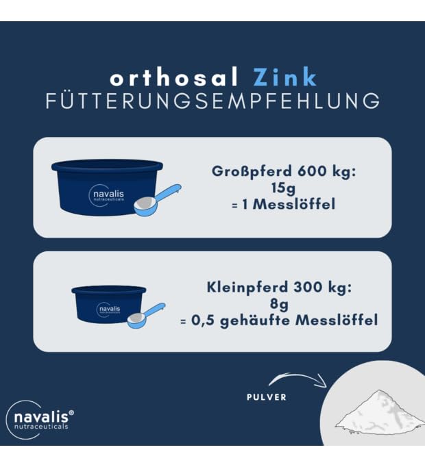 Navalis Orthosal Zink Horse | 750 g | Diät-Ergänzungsfuttermittel für Pferde | Organisch gebundenes Zink