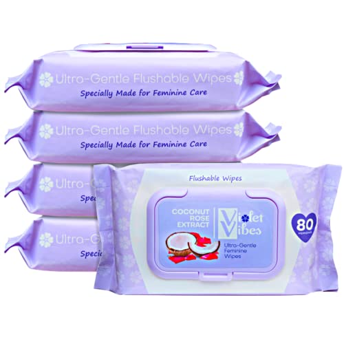 Moisturizing Flushable Bathroom Wet Wipes for Women – Aloe Coconut Rose | Plant Based pH Balanced Adult Toilet Tissue for Tush & Feminine Care | Personal Hygiene Wipe | Violet Vibes Wet Wipes 400 ct