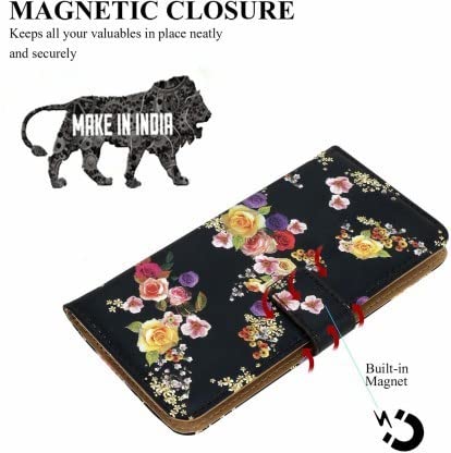 Image of Flip Cover Compatible for Oppo A1k Rose Black PU Leather Finish | 360 Protection | Wallet & Stand | Strong Magnetic Flip Case Rose Black