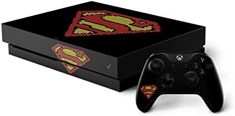 Skinit Decal Gaming Skin Compatible with Xbox One X Bundle - Officially Licensed DC Comics Superman Logo Pixels Design