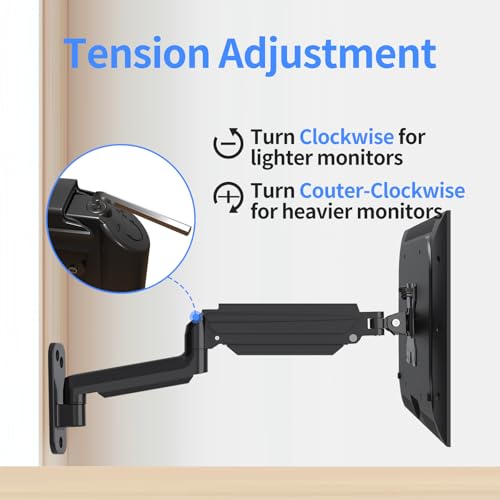 suptek Monitor Wall Mount, Single Gas Spring Arm for Most 13-32 inch Monitor Screens up to 9kg, Adjustable Wall Mount with Tilt Swivel Rotation, VESA 75/100mm WM01A - Image 4