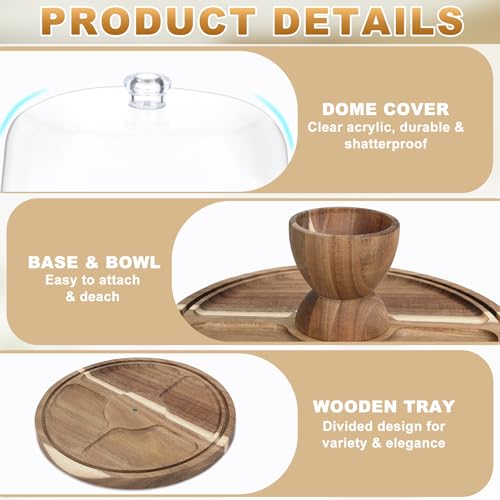 Acacia Wood Cake Stand with Lid, 12'' Round Cake Holder with Clear Acrylic Cover, 2 in 1 Dessert Table Display Set & Charcuterie Board, Kitchen Decor for Birthday or Wedding - Image 5