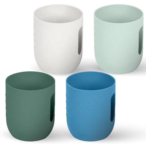 Image of Mason Bottle 8oz Silicone Sleeves for Mason Jars (4-Pack) – Regular-Mouth Jar Covers for Grip and Protection (Bottle Not Included) – Non-Toxic, Dishwasher Safe, Made in USA
