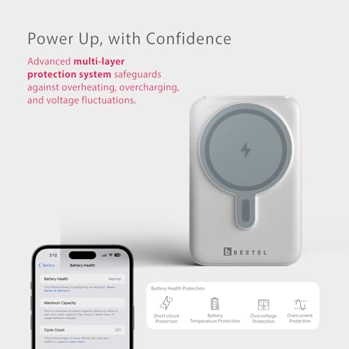 Image of Beetel MagVibe Series WS01 Magsafe 10000mAh Magnetic 15W Wireless Power Bank with Stand for Apple iPhone, Samsung, OnePlus, All Smartphones| Qi Enabled Devices | 3M Ring In Box | Premium Finish| White