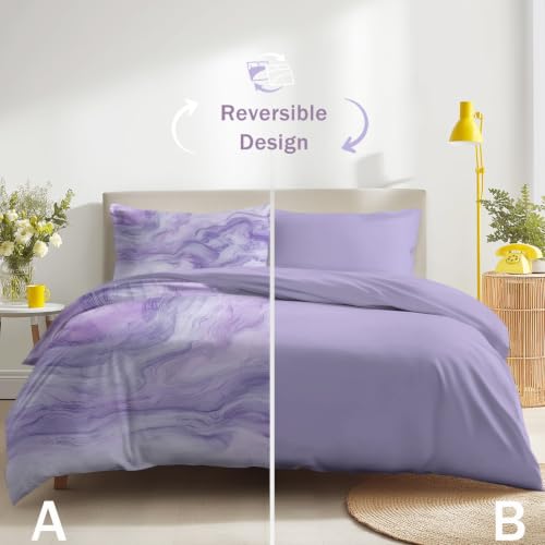 Housse de Couette 140x190 Fermeture Éclair Lit Simple Lilas - 3