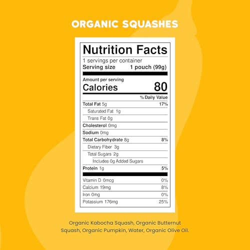 Image of Serenity Kids Baby Food Pouches, Squash, No Added Sugar, 3.5 Oz, 6 Pack | No Added Sugar, 1 Veggie Serving, Organic Baby Food, No Artificial Flavors, Baby Snacks, Toddler Food