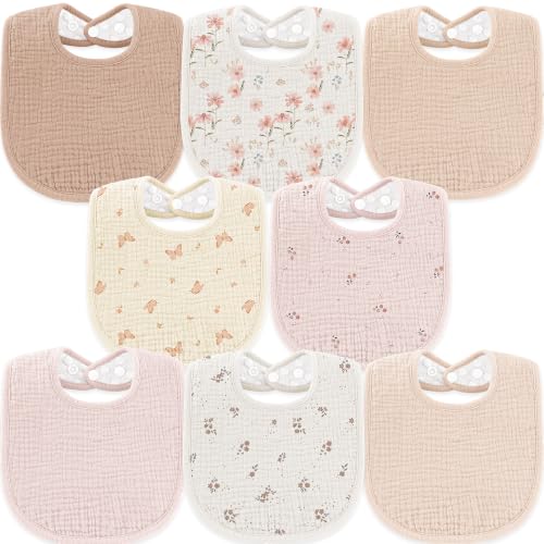 Image of Susurration Muslin Baby Drool Bibs 6Pack Soft Square Adjustable Baby Bandana Bibs for Unisex Girls & Boys