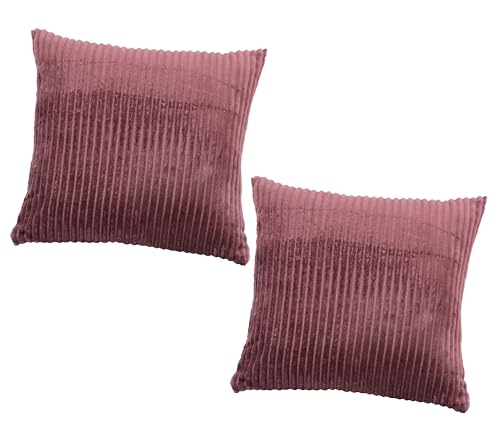 Image of RD TREND Cushion Cover Set of 2, Decorative Sofa Living Room Home Square Cushion Covers 18 Inch x 18 Inch, Aesthetic Corduroy Striped Double Sided (Wine)