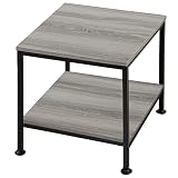 KirKical 20 Inch 2 Tiers Square End Table with Metal Frame,Rustic Grey Fridge Stand Side Table Sturd