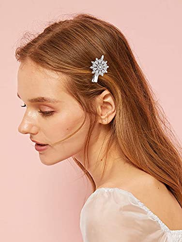Crystal Hair Clips Large Sparkle Rhinestone Flower Design Alligator Metal Clip Non-Slip Floral Duckbill Hairpins Bling French Fancy Hair Barrettes For Women Girls Hair Jewelry Accessories #TOP3