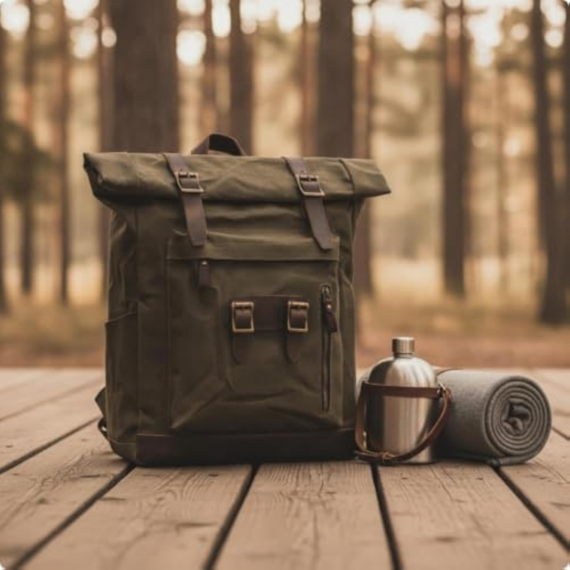 Roll-Top Backpack, Reinforced Leather-Textured Base