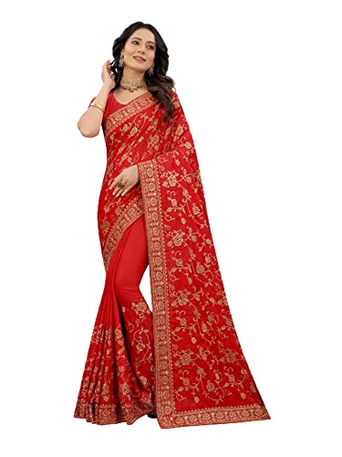 Sari indien traditionnel femme musulmane en satin de soie rouge avec tissu blouse 6.25m