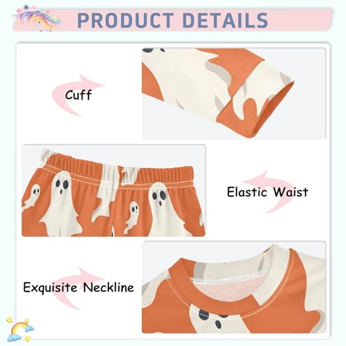 Pajama Sets Long Sleeve Ghostly on Orange Background Soft Comfy Sleepwear 2 Piece PJS 3-8T4
