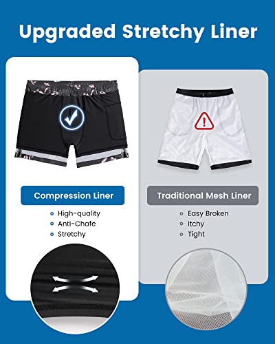 Image of maamgic Mens Swim Trunks with Compression Liner 5 Inch, Quick Dry Bathing Suit with Zipper Pockets, No-Chafing Swim Shorts