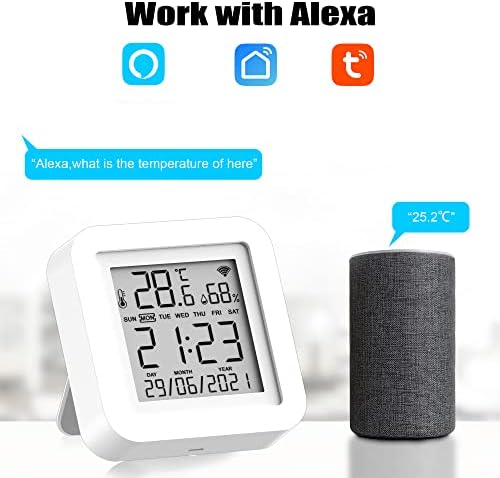 WiFi Hygrometer Thermometer Sensor Temperature Humidity Monitor, APP Notification Alerts 2 Years Free History Date LCD Display Remote Monitor for House Greenhouse Support Alexa Google