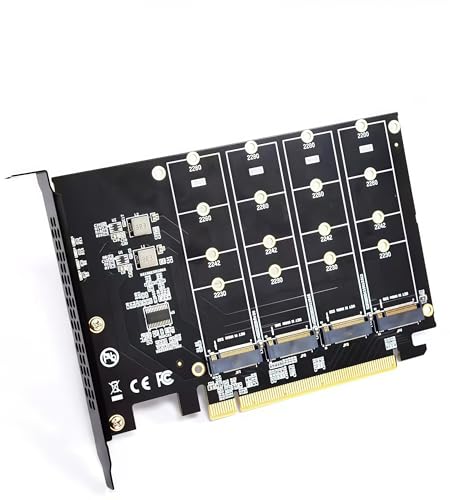 Rongdeson LM417 Quad NVMe SSD to PCIe 4.0/3.0 X16 Adapter Card, Supports 4-Drive M.2 NVMe, RAID, Boot, Required Mainboard with Built-in PCIe Bifurcation/Splitting