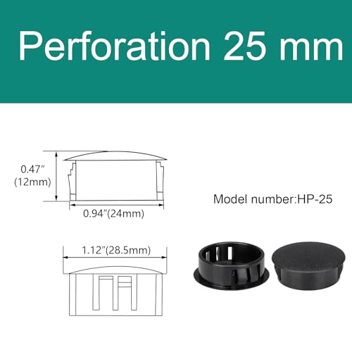 Image of Baomain 200-Pack Plastic Hole Plugs Black 1 inch (25mm) Locking Hole Plugs HP-25 Snap-in Panel Covers for Furniture, Cabinets & Automotive
