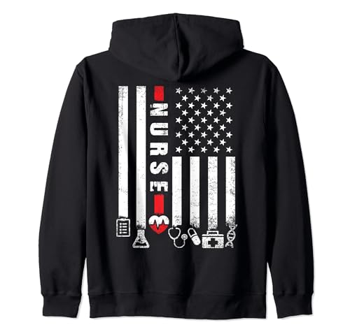 RN Registered Nurse Patriotic USA American Flag Vintage Zip Hoodie