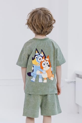 Image of Bluey Drop Shoulder T-Shirt and Shorts Outfit Set Toddler to Big Kid Sizes (2T - 10-12)