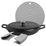 Argon Tableware 2.3L Shallow Cast Iron Casserole Dish with Self-Basting Lid - Matte Black - Induction Hob Cooking 2.43QT Dutch Oven Bread Baking Serving Roasting Stew Stock Pot Pan