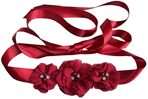 Bridesmaid and Flowergirls sashes wedding sash pearls flowers belts (Burgundy)
