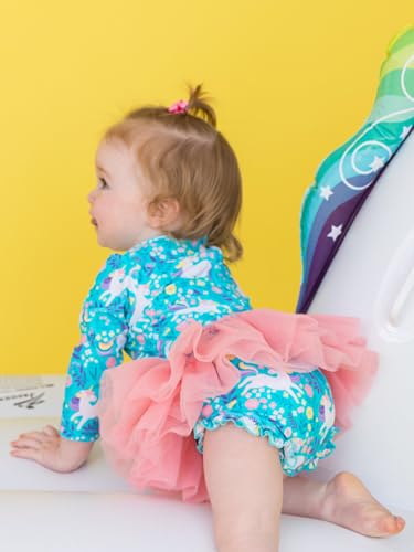 RuffleButts Baby Girls UPF 50+ Sun Protection Tulle Skirted Long Sleeve One Piece Rash Guard Swimsuit4