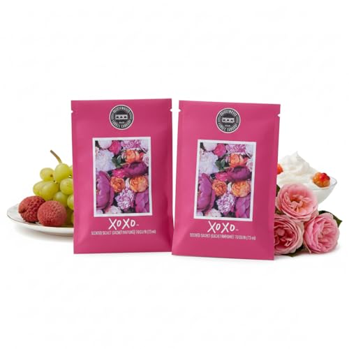 2er Set Duftsäckchen XOXO Florale Duftbeutel mit fruchtig blumigem Charakter aus Litschi weißer Traube Rose & Veilchen Raumduft für Kleiderschrank Bad und Wohnraum langanhaltend bis zu 4 Monate