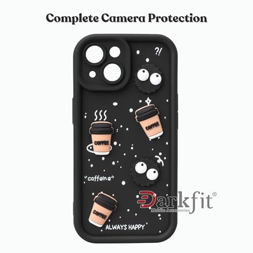 DARKFIT Back Case Cover Compatible for iPhone 15 | Cute Fun Cartoon 3D Ball | Coffee Silicone Case | Camera Protection | Body Protection | Shock Proof | Color Black | Pack of 1 3 41f68arXIYL