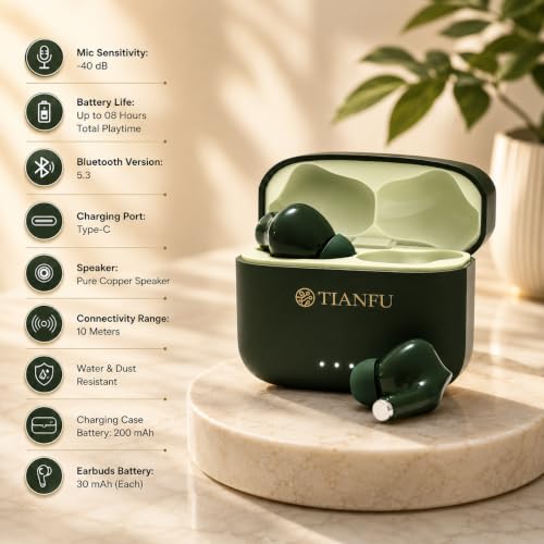 Image of TWS True Wireless in Ear Earbuds with 20H Playtime | Type-C Charging | HD Stereo Sound, Built-in Mic, Touch Control | Earphones for Calling, Music, Gaming | Made in India Bluetooth V5.3 (Green)