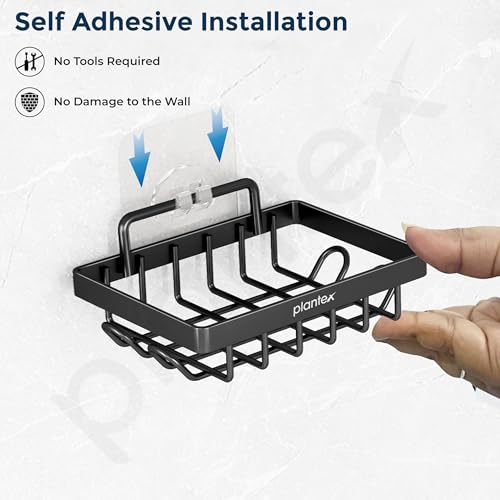 Image of Plantex GI Steel Bathroom Accessories /Soap Dish for Bathroom /Tumbler Holder /Soap Stand /Case for Wall - Black, Combo