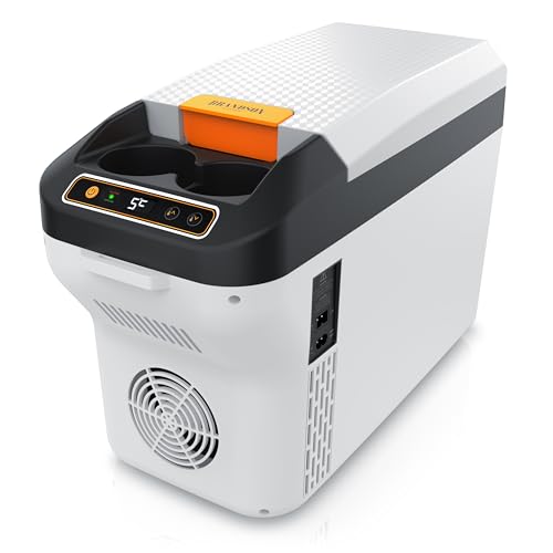 Brandson - Kühlbox elektrisch 10L – 230 V Netzspannung und 12 V KFZ Auto Bordspannung – kühlt und wärmt – Heizen max. 65°C – Herabkühlen ca 20°C unter der Umgebungstemperatur - für die Mittelkonsole