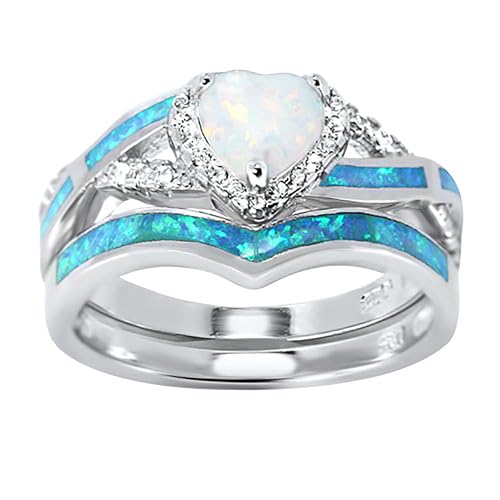 3 PCS Wedding Ring Sets His And Hers Promise Ring Couples Bridal Sets Women Sterling Silver Lab Opal Man Titanium Wedding Bands 5/92