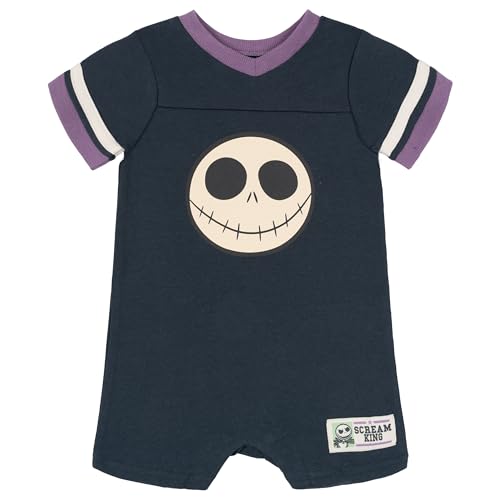 Disney Nightmare Before Christmas Toddler Boys Short Sleeve Athletic Romper Charcoal Navy Jack Skellington 3T