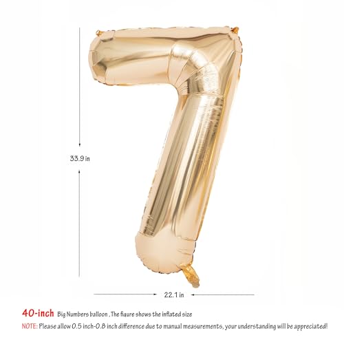 Image of 40 Inch Light Gold 7 Number Balloons Large Champagne Gold Number | White Gold Giant 7 Foil Mylar Helium Digital Balloon for 7th or 7st Anniversary Party Decorations Supplies