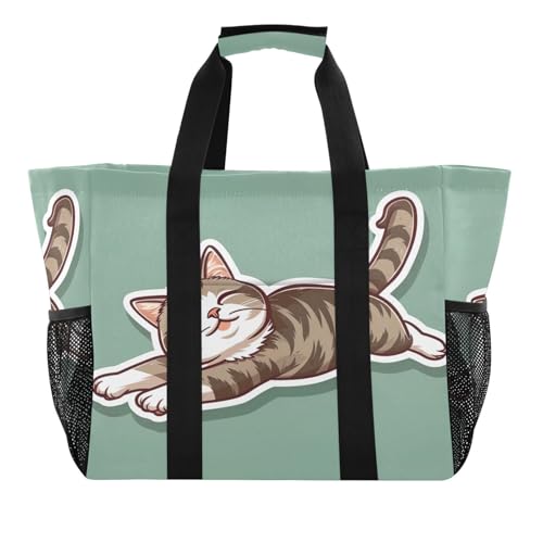 YETTASBIN Cat Large Foldable Travel Tote Bag, Lightweight Waterproof Swim Pool Bag with Handles & Pocket for Beach Outdoor, Reusable Grocery Bag for Kitchen, Shopping2