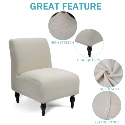 Iauddy Armless Accent Slipper Chair Cover Slipcover,Stretch Spandex Removable Jacquard Non-Slip Silp Cover For Accent Chair Without Arms Furniture Protector For Living Dining Room(Jacquard Beige,1) #TOP4