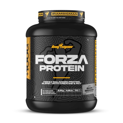 BigMan | Forza Protein 2kg +100g REGALO | Proteína 80% | Aislado proteína Soja + Concentrado proteína Whey | Creatina | Alto Contenido en Proteínas y Recuperador (2,1Kg, Choco Avellana)