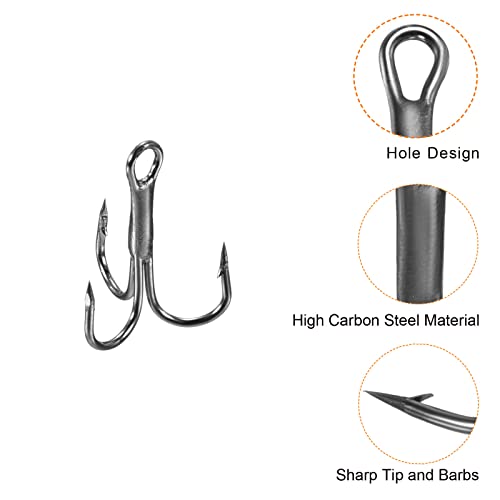 PATIKIL 10# Treble Fish Hooks, 20 Pack 0.55" L Carbon Steel Sharp Round Bend Hook Triple Barbed Hook for Freshwater Saltwater Black - Image 4