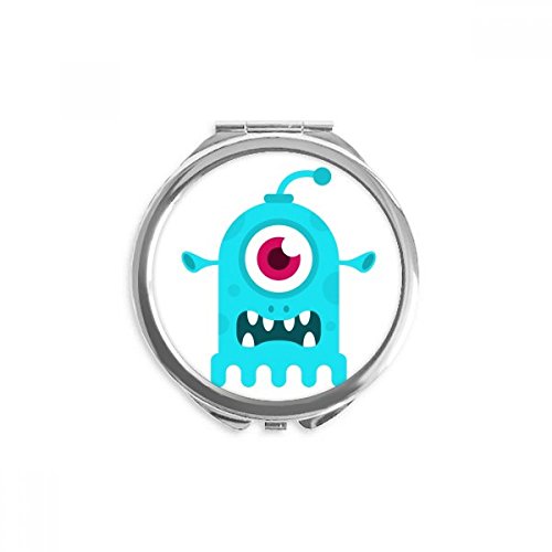 Miroir de poche portable alien cyclope bleu petit miroir rond de maquillage