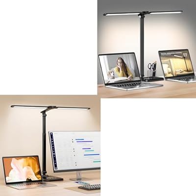 CHARYJOD Dimmable LED Desk Lamp for Office Home, 50 Lighting Modes Dual Swing Arm Architect Table Lamp Light Desk