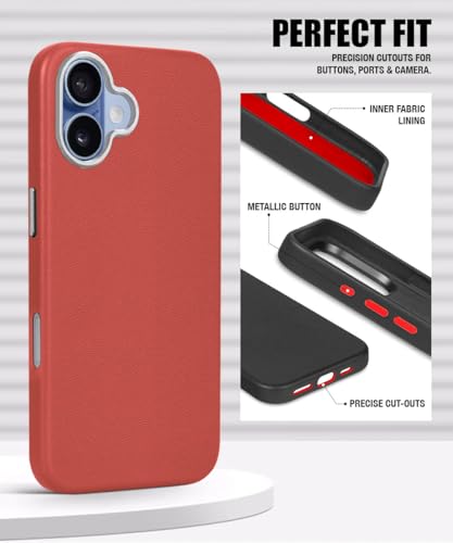 Image of WOW IMAGINE Back Cover for iPhone 17 | Shockproof Tough Leather Texture Hard Mobile Case | Ultra Slim Non-Slip Grip | Inner Velvet Fabric | Metal Camera Ring - Crimson Red