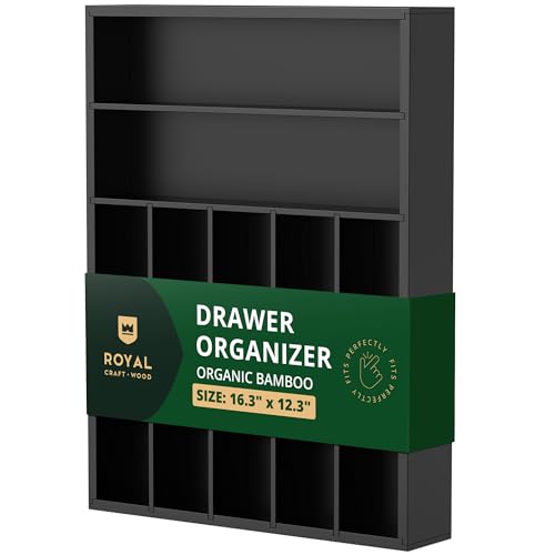ROYAL CRAFT WOOD Bamboo Kitchen Drawer Organizer - Silverware Organizer/Utensil Holder and Cutlery Tray (Black)