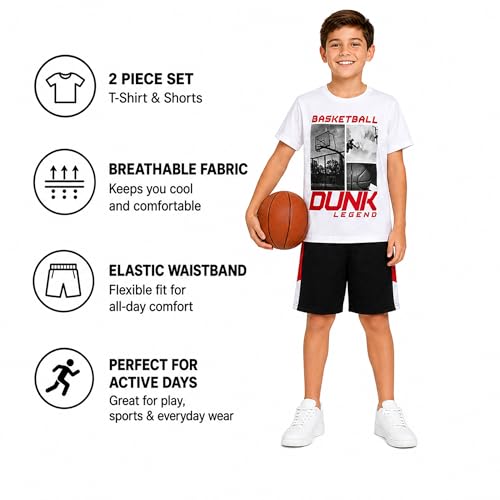 Image of Pro Athlete Active Boys Short Sets - 2 Piece Performance Crewneck Short Sleeve T-Shirt and Shorts Boys Athletic Sets (8-16)