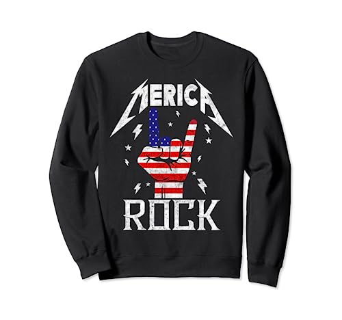 Merica Rock Sign 4th of July Vintage American Flag Retro USA Sudadera